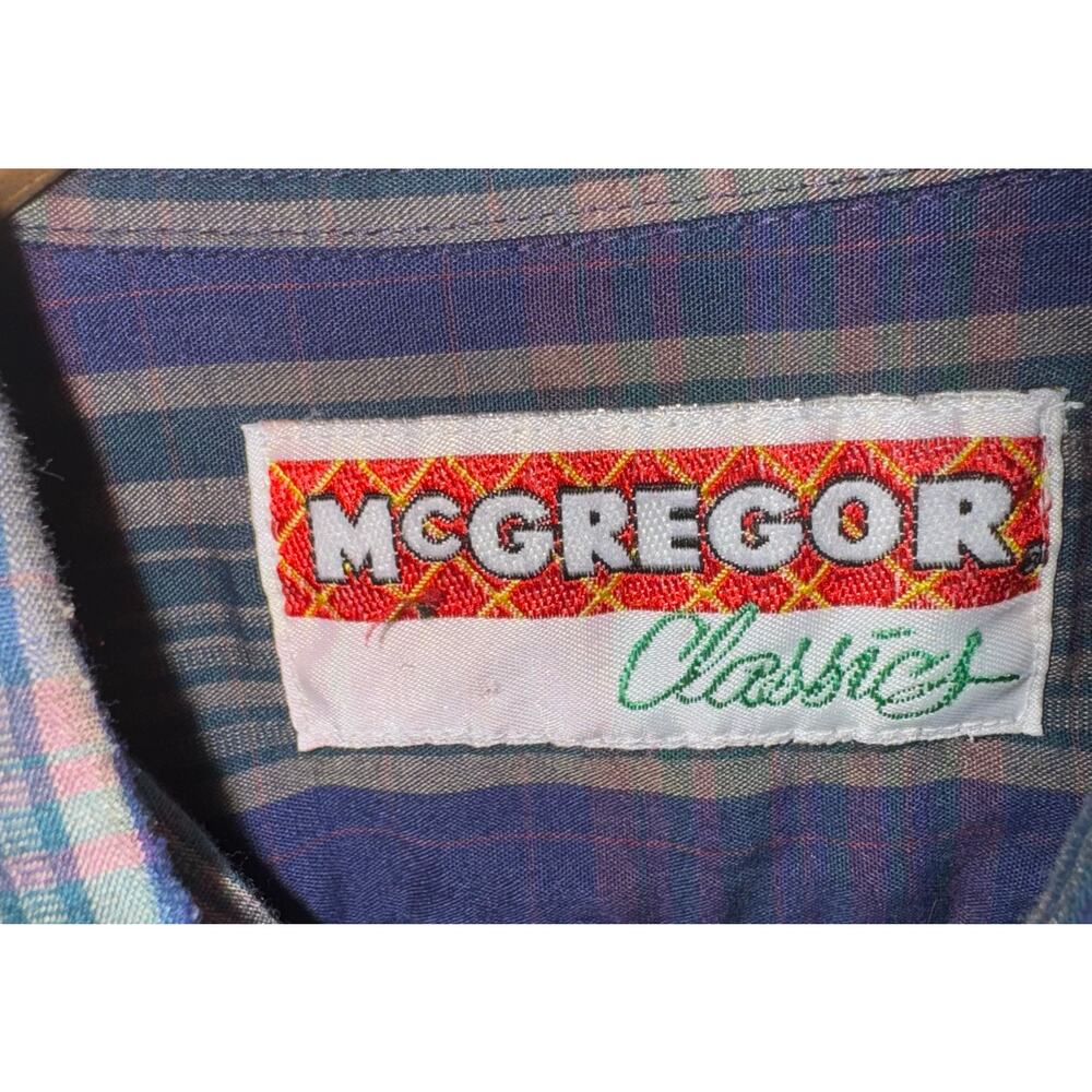 Vintage Mcgregor Plaid Button Down Shirt Striped Western Men's‎ Large Blue Green - Picture 5 of 7